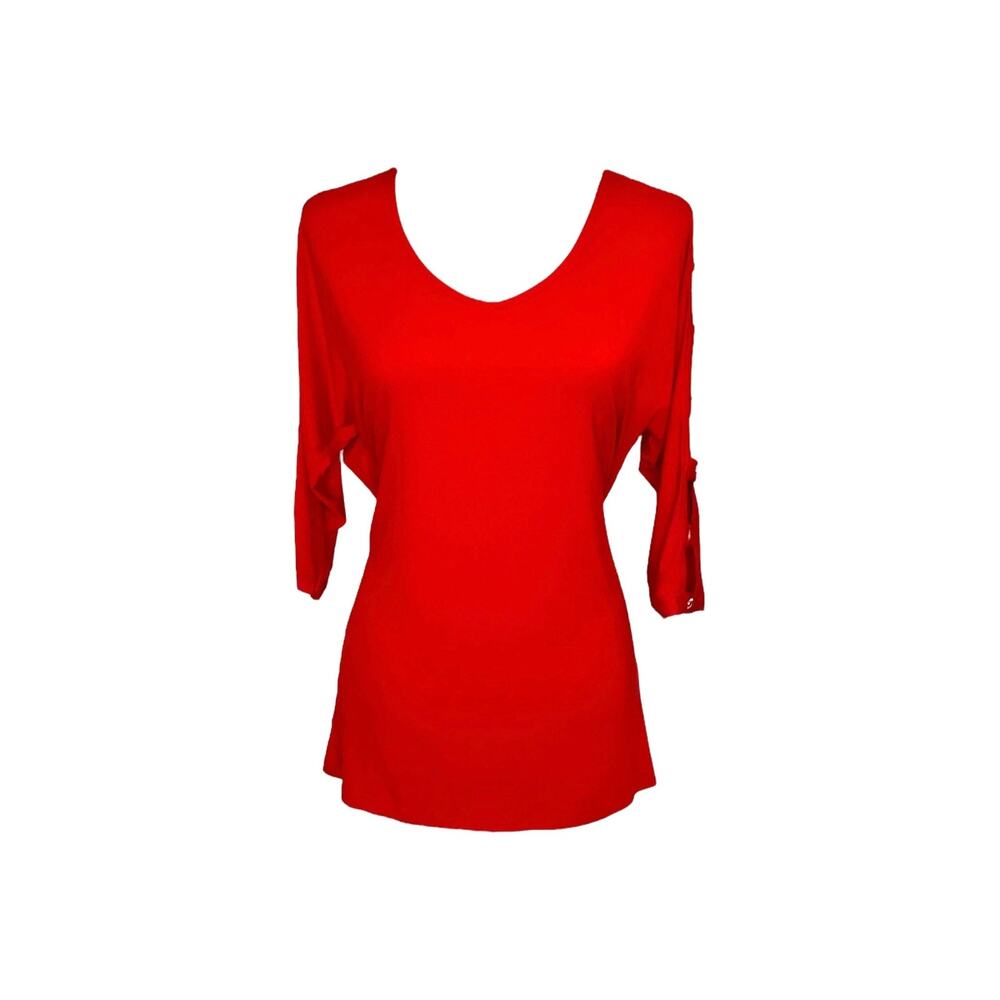 Women's Red Tunic Top Size L Cut Out Sleeve Scoop Neck NWT Klaveli